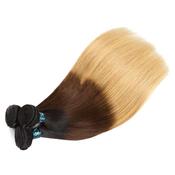 Ombre Bundter Med Lukning Sexay Præ-Farvede 1B/4/27 Tre Tone Blonde Hår Brasilianske Straight Hair 3 Bundter Pack Med Lukning