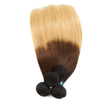 Ombre Bundter Med Lukning Sexay Præ-Farvede 1B/4/27 Tre Tone Blonde Hår Brasilianske Straight Hair 3 Bundter Pack Med Lukning