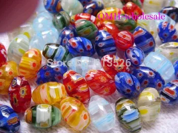 OMH engros 10x8mm 12x10mm 50stk mix Oval Marquise blomster millefiori glas perler ZL67