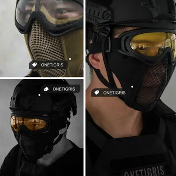 OneTigris Taktiske Sammenklappelig Halve Ansigt Maske Beskyttende Mesh Maske for Airsoft Paintball med Justerbare og Elastiske Bælte Rem