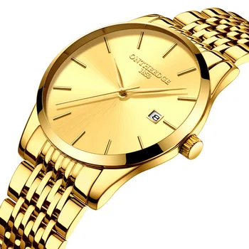 ONTHEEDGE herre armbåndsure luksus sort blå guld rustfrit stål mand ure 30m vandtæt kalender oprindelige mænds ure