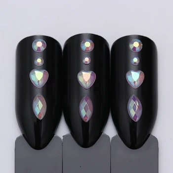 Opal AB Farve Søm Rhinestone Farverige Marquise Hjertet Flad Bund, Manicure 3D Nail Art Dekoration i Hjulet