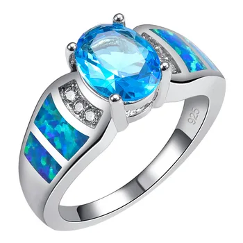 Oprettet Blå Krystal Zircon Med Blå Ild Opal 925 Sterling Sølv Størrelse 6 7 8 9 10 R1505