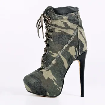 Oprindelige Hensigt Fashion Kvinder Ankel Støvler Rund Tå Tynde Høje Hæle Støvler Elegant Camouflage Sko Kvinde, Plus Størrelsen OS 4-15