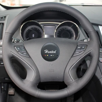 Opvarmet Rat Dækning for Hyundai sonata Hånd Syning Anti-slip Åndbart Microfiber læder fletning på rattet