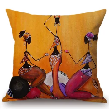 Orange Abstrakt Maleri Afrika liv Indsamling Afrikansk Kvinde Home Decor pudebetræk Galleri Eksotiske Restaurant pudebetræk