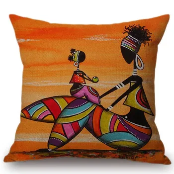 Orange Abstrakt Maleri Afrika liv Indsamling Afrikansk Kvinde Home Decor pudebetræk Galleri Eksotiske Restaurant pudebetræk