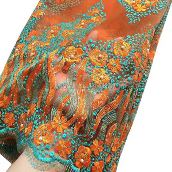 Orange Nigerianske Blonder Afrikanske Lace Fabrics Fushia Grøn Gul Blå Nigerianske Fransk Blonde Stof Af Høj Kvalitet Beaded Tyl Stof