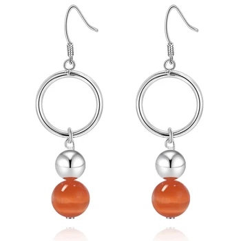 Orange perle loop Top kvalitet, gratis forsendelse forsølvede Øreringe til kvinder mode smykker /FJUABSBS VNTQATOJ