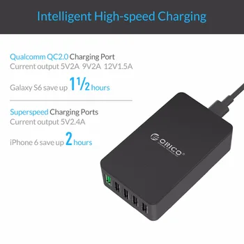 ORICO QSE Hurtig Oplader QC2.0 4 Port Desktop-USB-Oplader til Smartphones og Tablets med EU Stik-Sort