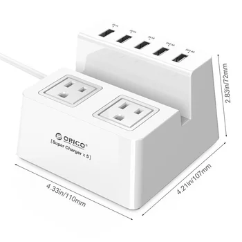 ORICO Smart Portable Power Strip Strip Plug Adapter til Opladning Desktop Oplader med 5 USB-Porte Udvidelse Socket