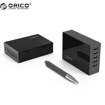 ORICO TSL-6U USB Oplader Type-C QC2.0 hurtiglader 6-port 5V2.4A 9V2A 12V1.5A Mobiltelefon-Oplader