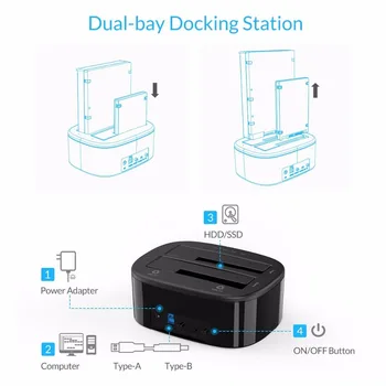 ORICO USB 3.0 og SATA HDD Tilfælde, Dobbelt-Bay Harddisk Docking Station til 2,5/3,5-tommers HARDDISK SSD med Offline-Klon Funktion UASP