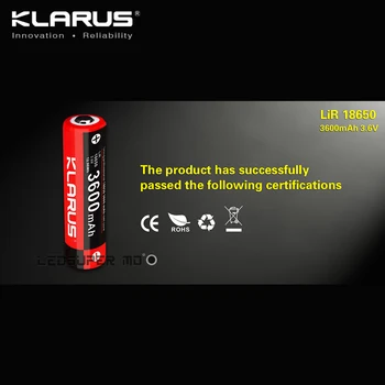 Original KLARUS 3600mAh Li-ion Cell 18650 Genopladeligt Batteri til Bærbar Belysning