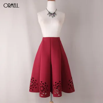 ORMELL Midi-Nederdel 2017 Elegant Vintage Blomster Hæklet Sort Hvid Rød til Kvinder af Høj Talje for En Linje Lynlås Solen Nederdele