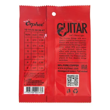 Orphee 010-047 Akustisk Guitar Strenge Rød Cooper 99%Ren Cooper Anti-Rust Lag Sekskantede kerne+8% nikkel, Ekstra Lys tilbehør