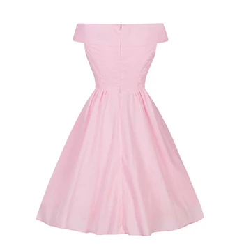 OTEN Kvinder Sommeren Off skulder Slash Hals Solid Farve Knæet Længde afslappet part'er vintage 50'erne, 60'erne Elegant Pink kjole Nye