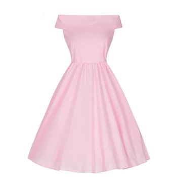 OTEN Kvinder Sommeren Off skulder Slash Hals Solid Farve Knæet Længde afslappet part'er vintage 50'erne, 60'erne Elegant Pink kjole Nye