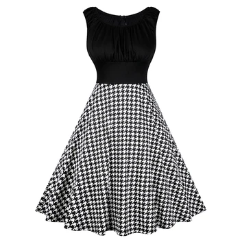 OTEN Sommer tøj til kvinder Jakke Sort Houndstooth Trykt tartan swing pin up rockabilly kjole 4XL plus size vestido