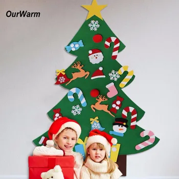 Ourwarm Julegaver til 2018 Børn DIY Følte juletræ med Pynt nytår Dekoration Dør Væg Hængende Dekoration