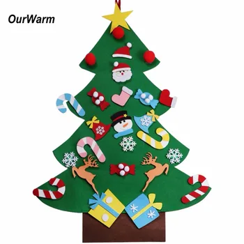 Ourwarm Julegaver til 2018 Børn DIY Følte juletræ med Pynt nytår Dekoration Dør Væg Hængende Dekoration
