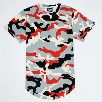 Oversize Camouflage T-Shirt Mænd 2017 Sommeren Langline Buet Hem Camo Streetwear Hiphop Bomuld Herre Toppe T-Shirt Til Mænd