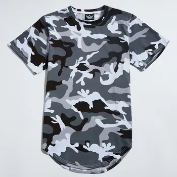 Oversize Camouflage T-Shirt Mænd 2017 Sommeren Langline Buet Hem Camo Streetwear Hiphop Bomuld Herre Toppe T-Shirt Til Mænd