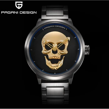 PAGANI brand design punk kraniet 3D personlighed watch store dial retro design mænds mode vandtæt ur quartz stål ure