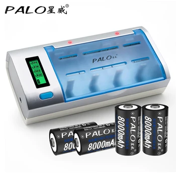 PALO C906W LCD-Skærm Smart Intelligent batterilader Til AA/AAA/SC/C/D/9V Batterier med 4stk 8000mAh D Batterier