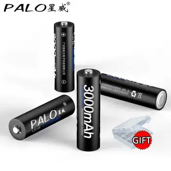 PALO C907W Med 4 Slots Intelligente LCD-Skærm Batteri Oplader Til AA AAA NiCd NiMh med 4*3000mAh AA Genopladelige Batterier