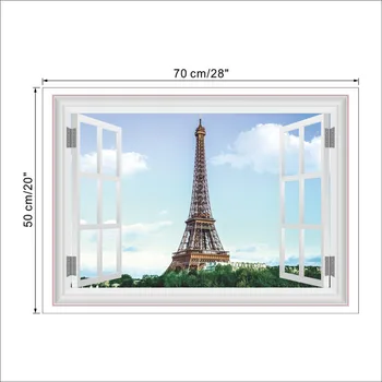 Paris Eiffel Tower 3d Falske Vindue Wall Stickers Stue, Soveværelse Dekoration Byen Vægmaleri Kunst Landskab Diy Hjem Decals