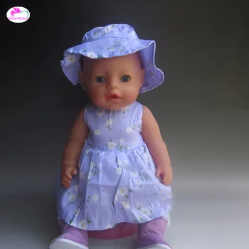 Passer 43 cm Baby Født zapf baby Grøn print kjole + hat Tøj til dukker