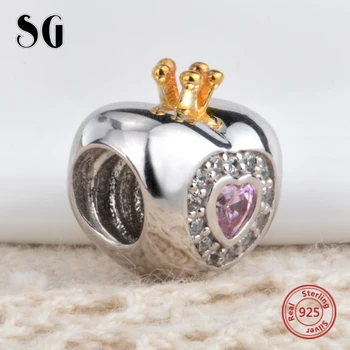 Passer Autentisk Pandora Charms Armbånd Sølv 925 Oprindelige Prinsesse Hjerte Med Pink ZIRKONIA Perler, Sterling Sølv Smykker, For Berloque