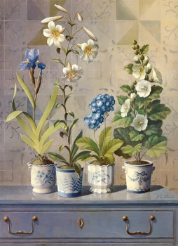 Pastoral blå iris blomster landskab lærred oplag af olie maleri, der er trykt på lærred stue væg kunst, dekoration billede