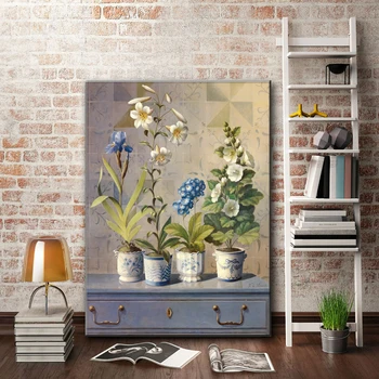 Pastoral blå iris blomster landskab lærred oplag af olie maleri, der er trykt på lærred stue væg kunst, dekoration billede