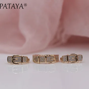 PATAYA nyankomne Kvinder, Eksklusive Unikke Bryllup Smykker Læder Bælte Spænde 585 Guld Naturlige Zircon Øreringe, Ringe Sæt