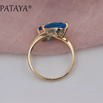 PATAYA nyankomne Kvinder Romantisk Bryllup Smykker Blue Water Drop Naturlige Zirconia Øreringe Ring Sæt 585 Guld Smykker Sæt