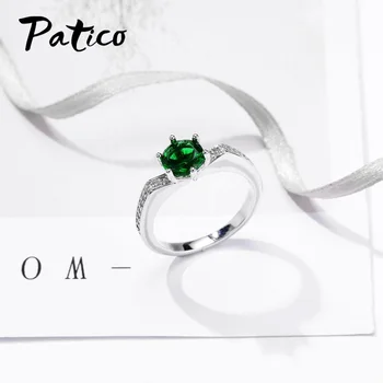 PATICO Høj Kvalitet Kvindelige 925 Sterling Sølv Fingerringe Med Hvid Grøn Perple Rød Blå 5 Farve Krystal For Valg