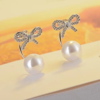 PATICO Nye koreanske Mode Smykker Sølv Butterfly Sløjfe Knude Pearl Stud Øreringe Til Kvinder engrospris Øre Stud