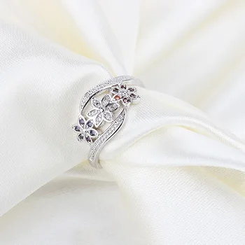 PATICO Sjove Tre Farve CZ Crystal Flower Ring til Kvinder, Piger Mode 925 Sterling Sølv Ring, Bryllup Dame Smykker Størrelse 7 8 9