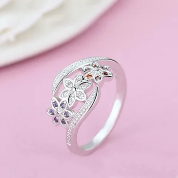 PATICO Sjove Tre Farve CZ Crystal Flower Ring til Kvinder, Piger Mode 925 Sterling Sølv Ring, Bryllup Dame Smykker Størrelse 7 8 9