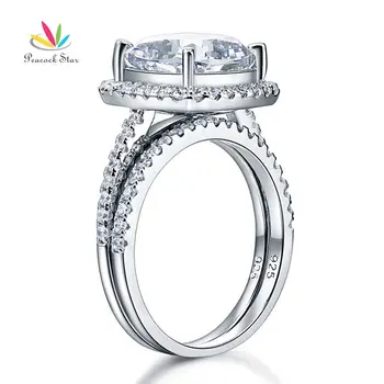 Peacock Stjernede 5 Ct-Cushion-Cut Bryllup Engagement Ring Sæt Massiv 925 Sterling Sølv Smykker CFR8205