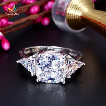 Peacock Stjernede Cushion-Cut 4 Karat Massiv 925 Sterling Sølv Ring Party Luksus Smykker Skabt Diamante CFR8310