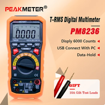 PEAKMETER MS8236 6000 Tæller Digital Multimeter med T-RMS / USB-1000V 10A 60M Ohm 100mF 10MHz Duty cycle Temperatur