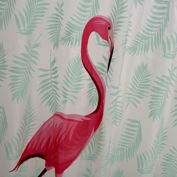 PEAV Plast Red Flamingo Grønne Blade Vandtæt badeforhæng Tykkere Matteret Badeværelse badeforhæng 180 x 200 cm 180x180cm