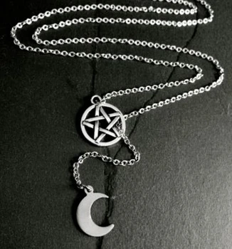 Pentagram&Crescent Moon Lariat Charms Choker Krave Vintage Sølv Kæde&Vedhæng Til Kvinder Kjole Smykker DIY-10stk S178