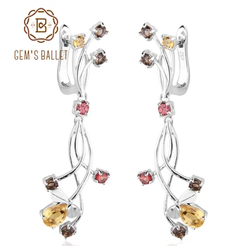 Perle ' s Ballet 925 Sterling Sølv Fine Smykker, Blomster Design-Granat-Citrin Smoky Quartz Stone Drop Earrings For Kvinder Mode
