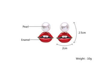 Personlig Rød Emalje Læbe Øreringe Del Fascineret Efterligning Simuleret Pearl Mode Øreringe Varmt For Kvinder Smykker