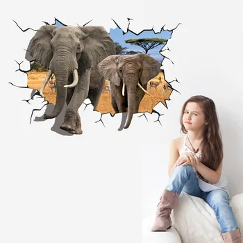 Personlighed 3D Wall Stickers Store Elefant Animais PVC Muurstickers Zoo Dyr Væg Plakat til Sofa Baggrund Indretning HCX033