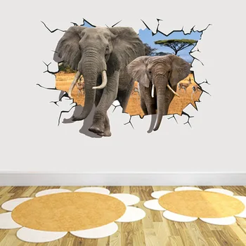 Personlighed 3D Wall Stickers Store Elefant Animais PVC Muurstickers Zoo Dyr Væg Plakat til Sofa Baggrund Indretning HCX033